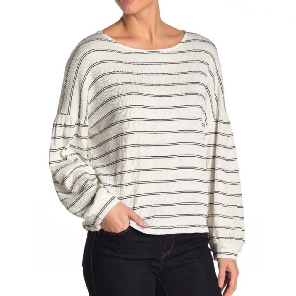 NEW FRENCH CONNECTION STRIPED BALLOON SLEEVE TOP - Picture 1 of 8